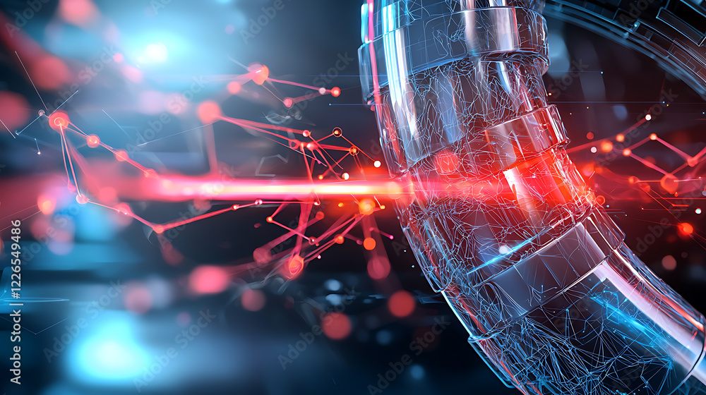 Poster dynamic light beam interaction futuristic digital space abstract visualization high-tech environment