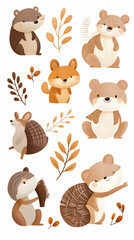 Adorable woodland animals autumn illustration, perfect for kids' products
