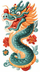 Obraz premium Asian dragon art, floral background, mythical creature illustration, design element