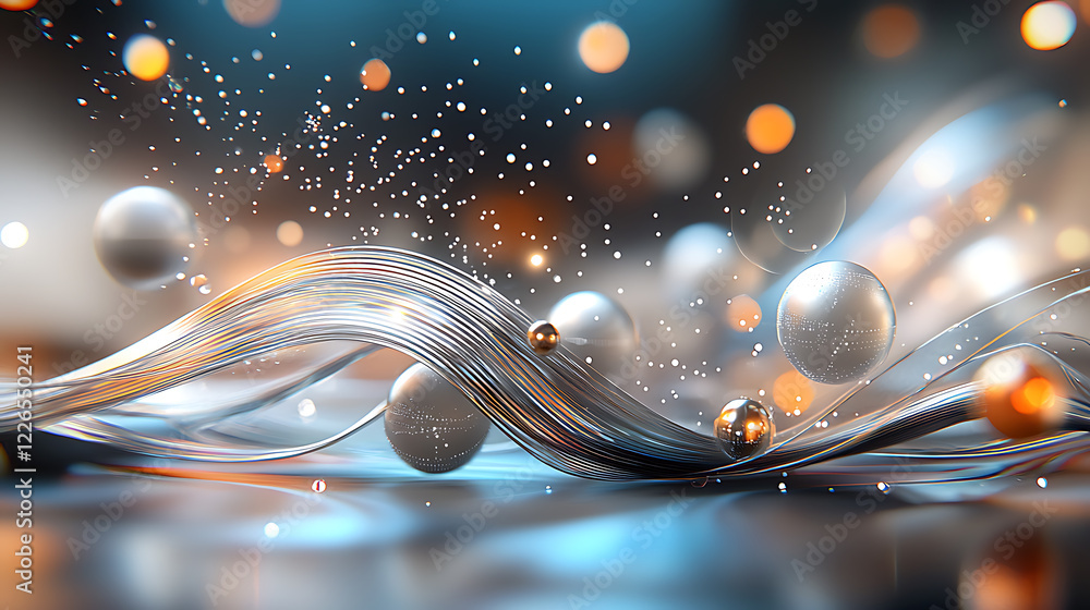 Poster dynamic waves of light and sphere interaction abstract studio digital art futuristic environment clo