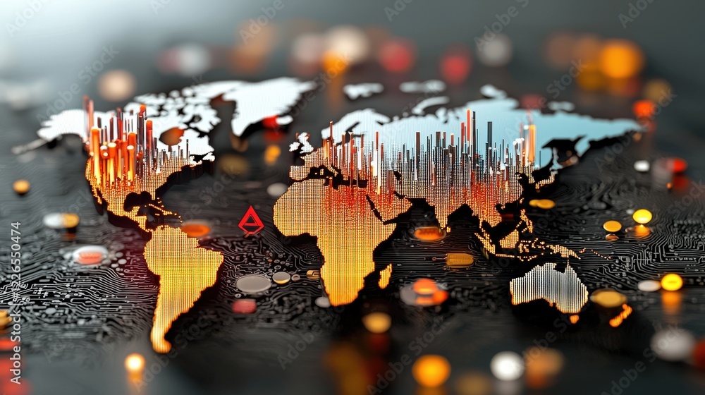 Poster colorful world map with data visualization elements and bright colors