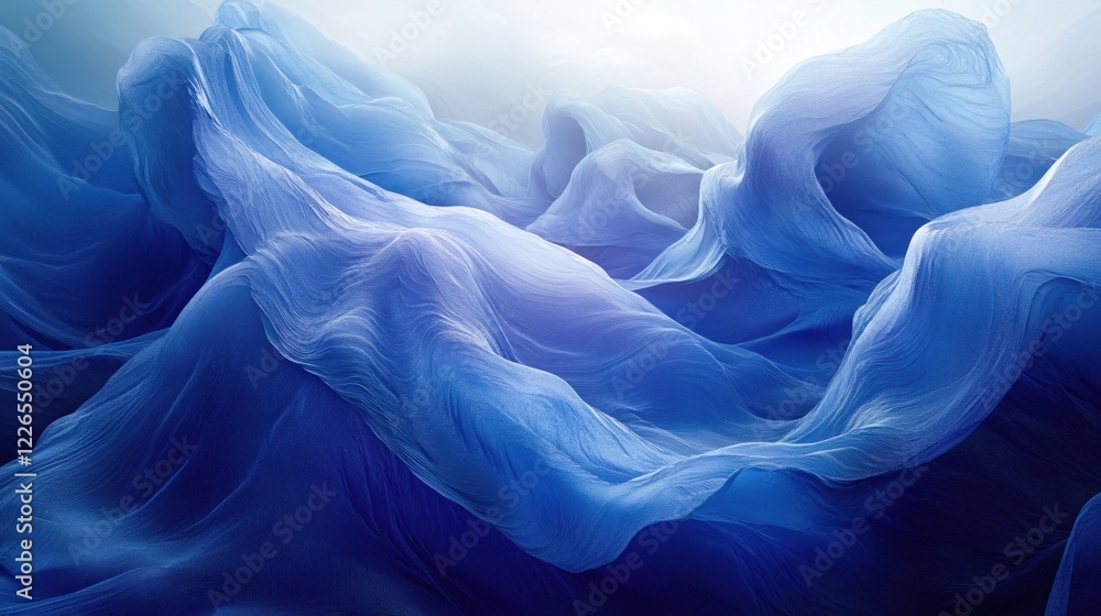 Aufkleber abstract blue fabric waves flowing in a soft light creating a dreamy and fluid texture