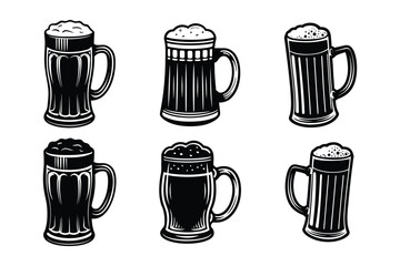 Set of different styles beer mugs silhouette vector art design