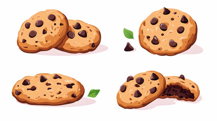 Delicious chocolate chip cookies, various angles, isolated on white background, perfect for baking websites or recipe books