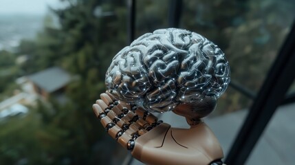 Futuristic AI Brain in Robotic Hand  Neural Network Concept
