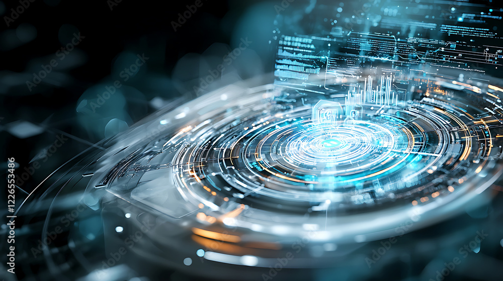 Poster dynamic technology visualization digital workspace graphic design futuristic environment close-up vi
