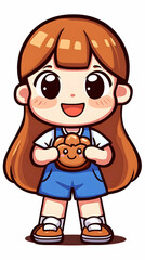Happy girl holding cute pastry, cartoon style. Perfect for children's books, websites, or apps
