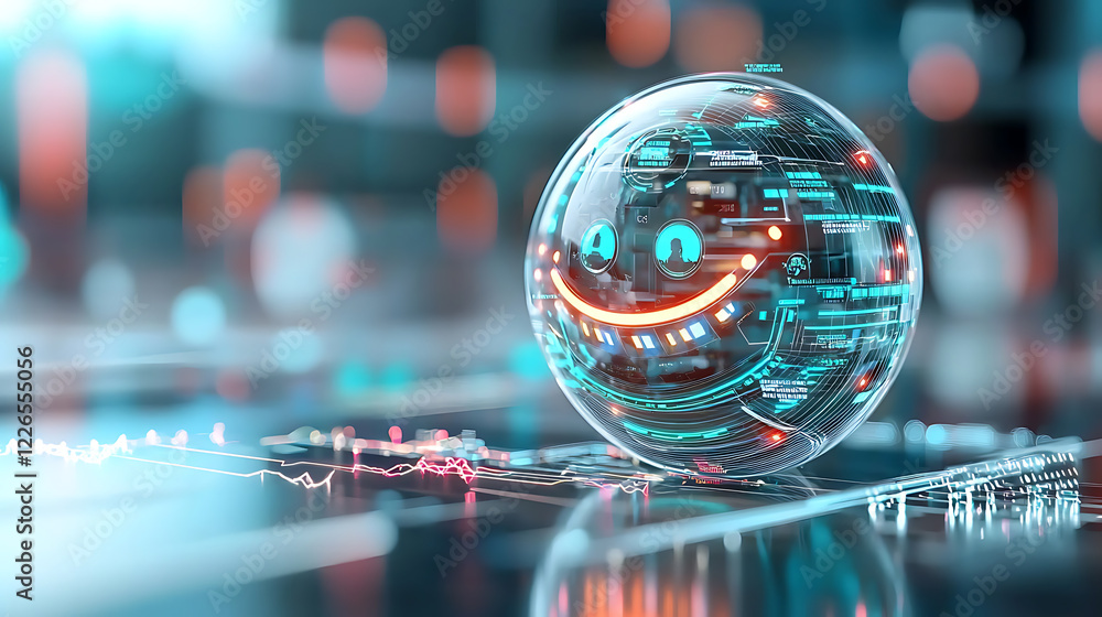 Aufkleber digital smiley sphere virtual environment 3d graphics futuristic technology close-up view positive v