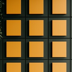 Trendy Geometric Wall Panel  Orange Yellow Square Tiles  Modern 3D Render  Abstract Backgr