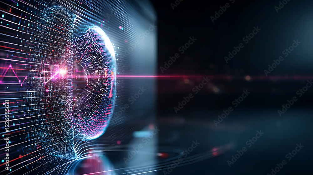 Poster futuristic digital sphere virtual space 3d animation abstract environment close-up view technology c