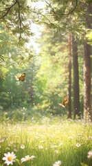 Serene Forest Meadow: Butterflies Dance in Sunlight