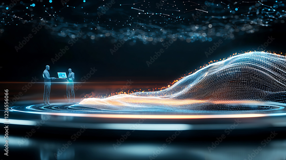 Poster innovative digital interaction virtual space futuristic technology abstract environment dual viewpoi