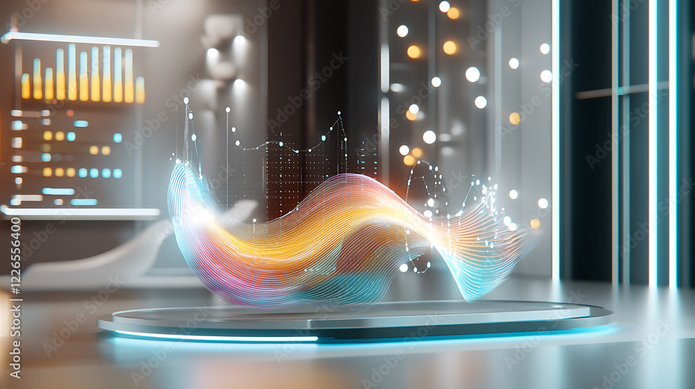 Aufkleber dynamic data visualization showcase modern office digital art futuristic environment aerial view con