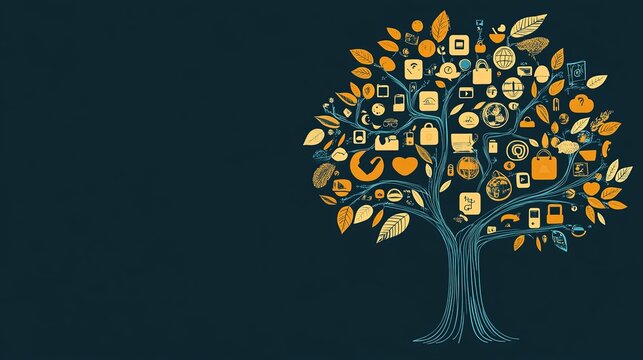 Digital tree of knowledge virtual space graphic design abstract wide angle conceptual growth