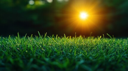 Naklejka premium Sunset Grass Blades Closeup, Park Background