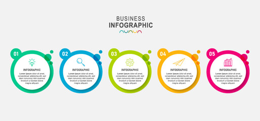 infographics timeline design template with 3D paper label, integrated circles background. Blank space for content, business, infographic, diagram, digital network, flowchart, process, time line