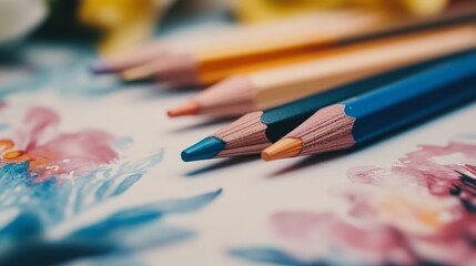 colored pencils on a white background, Generative AI,