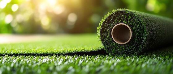 Roll of artificial grass ready for installation.