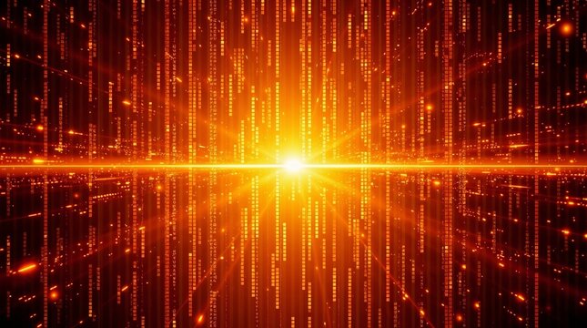 A warm golden glow high-resolution stock photo of a glitching matrix, suitable for commercial use, exhibiting professional quality, radiant and luxurious.