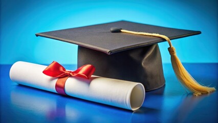 Celebrating academic achievement with graduation cap and diploma on a vibrant backdrop