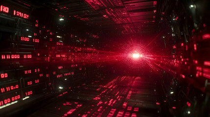 Red Data Tunnel, futuristic server room, digital stream