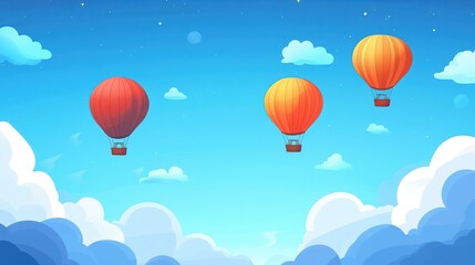 Obraz premium Hot air balloons soar above clouds at night, illustration