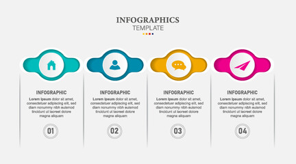 Infographic business model with 4 successive steps. colorful rectangular elements. Timeline design for brochure, presentation. Infographic design layout