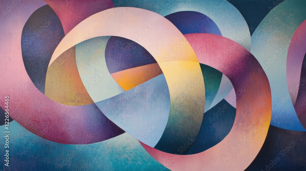 Poster colorful abstract design with intertwined circular shapes and gradients
