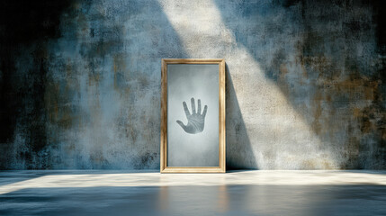 haunted room with ghostly handprint on mirror creates eerie atmosphere