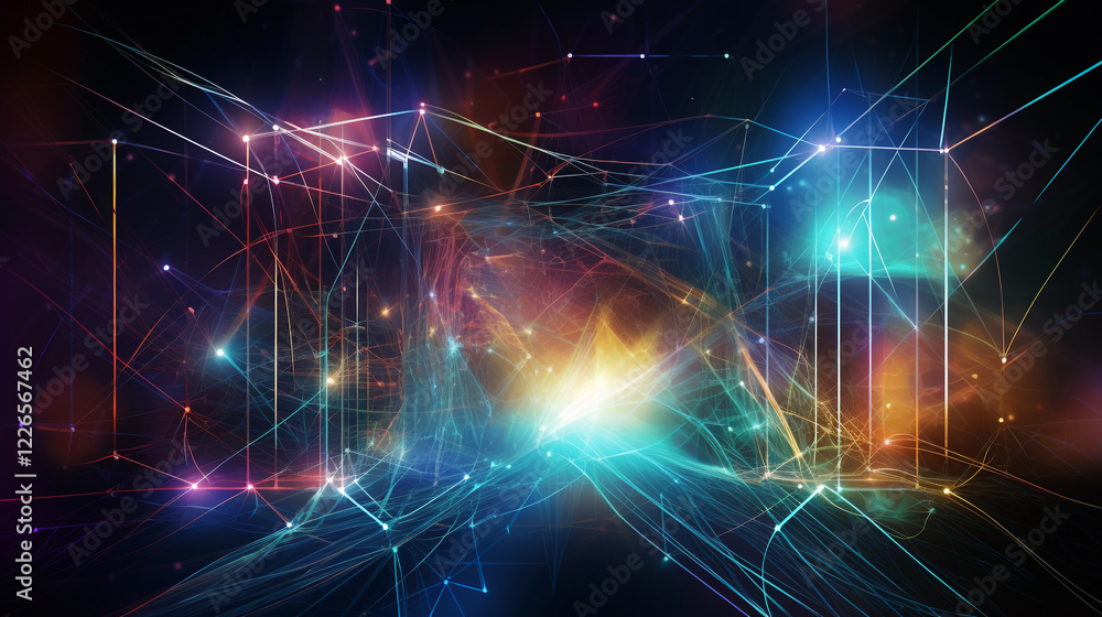 Poster abstract colorful network digital art lines background design web data neon light future modern