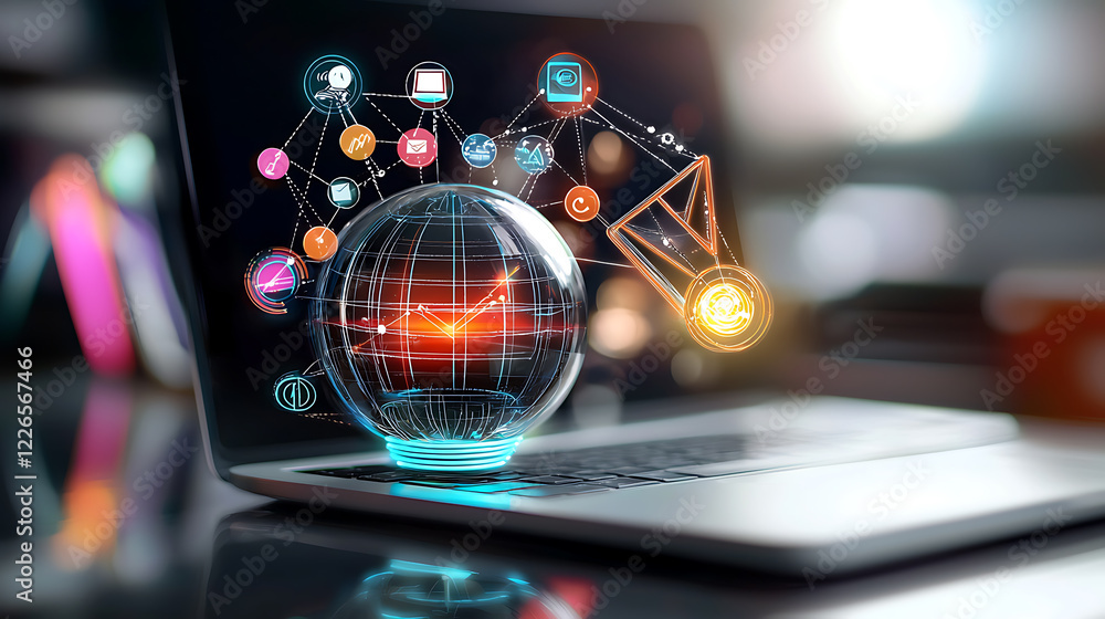 Poster digital transformation technology integration in business strategies office setting infographic mode