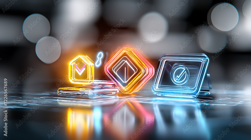 Poster innovative digital icons virtual workspace graphic design modern technology close-up view visual com