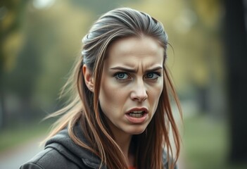 Naklejka premium Angry female portrait outdoors
