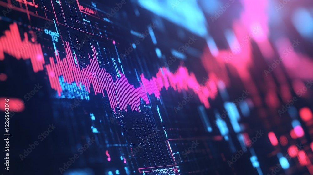Aufkleber abstract digital data visualization with glowing red and blue line graphs, showing fluctuations