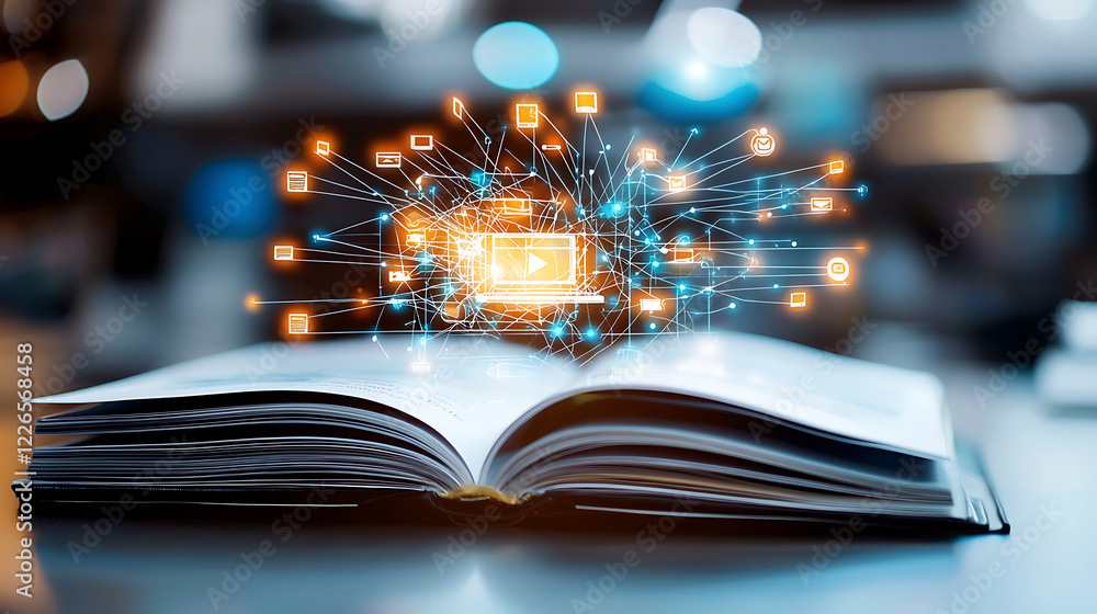 Poster innovative digital learning experience modern workspace educational content interactive environment 