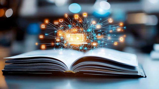 Innovative digital learning experience modern workspace educational content interactive environment close-up view knowledge enhancement