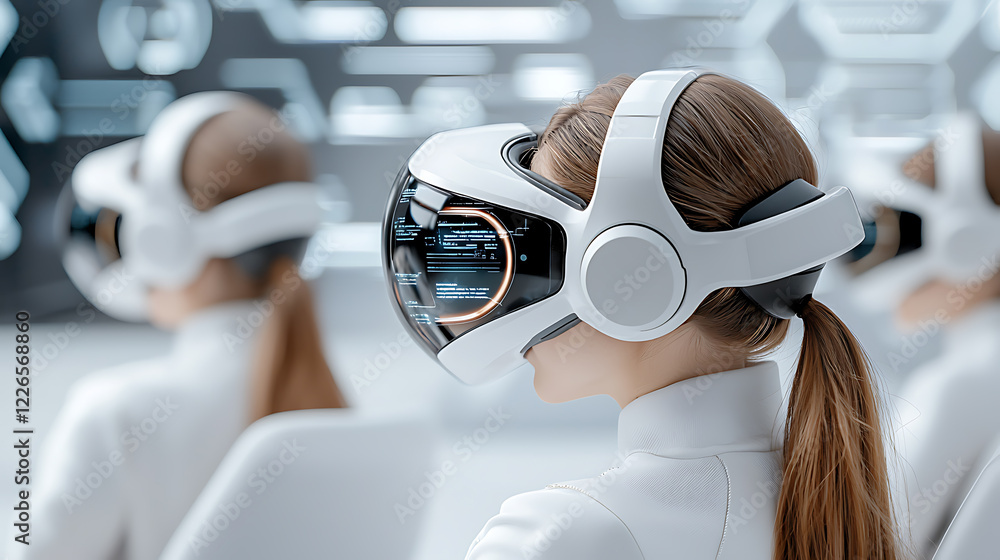 Poster immersive virtual reality experience futuristic lab technology demonstration high-tech environment c