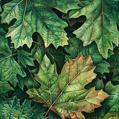 Vibrant Oak Leaves Displaying the Intricacies and Symphony of Nature's Art