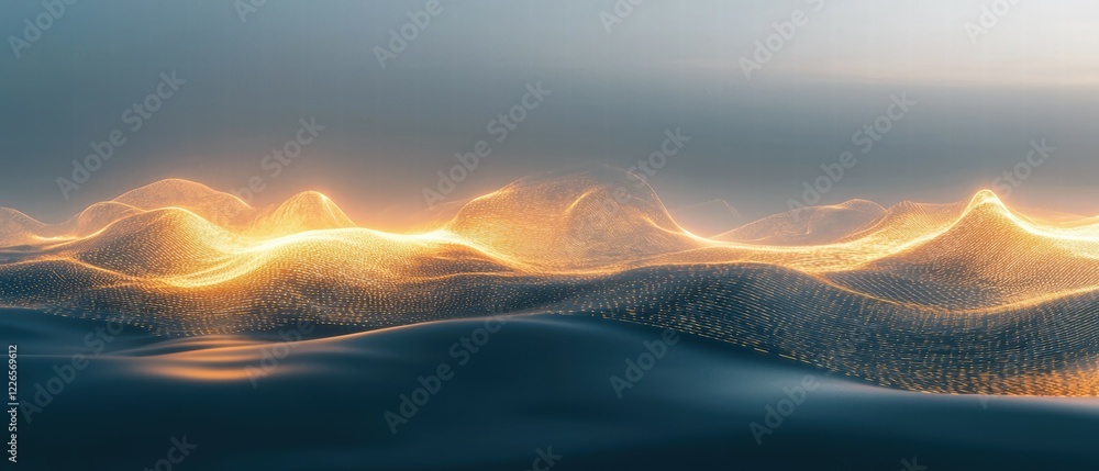 Poster abstract golden wave patterns with soft illumination in a serene landscape