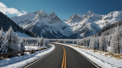 road in the snow mountains