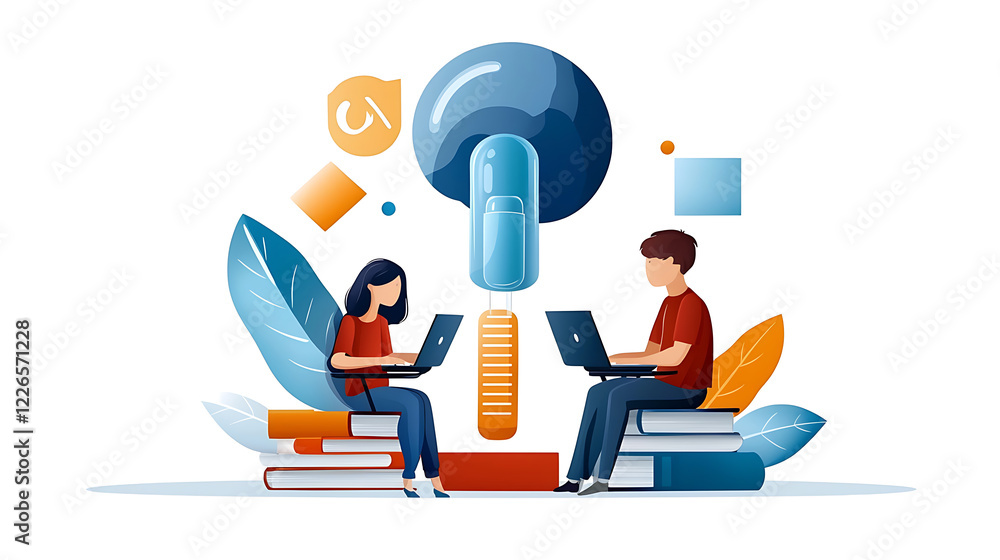 Poster collaboration in technology online learning interface digital workspace illustration modern environm