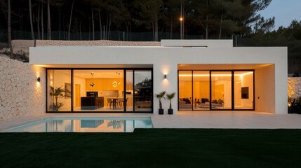 Modern House Design  Luxury Villa  Evening Poolside