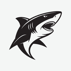 Download a high-quality shark face silhouette vector in bold black with a white background. Perfect for logos, posters, and graphic design. Scalable and minimalist design for versatile use.