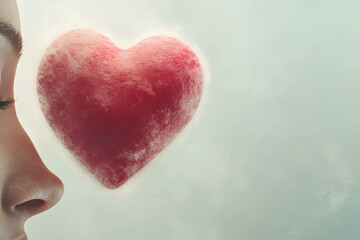 Obraz premium surreal art piece featuring heart shape near person face, evoking emotion