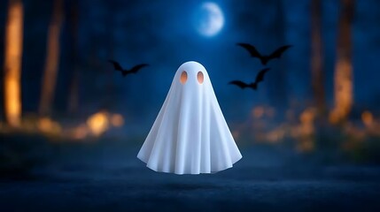 Eerie Ghost in a Dark Forest on Halloween Night