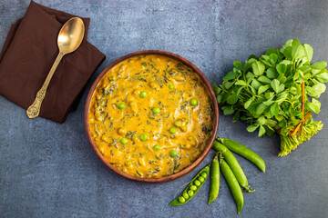 Creamy and Flavorful Methi Matar Malai A Rich North Indian Curry with Fenugreek, Green Peas, and Aromatic Spices in Silky Gravy