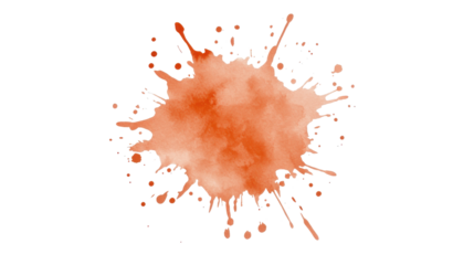 Orange watercolor splash with dynamic splatter effect on a transparent background, perfect for artistic designs and creative projects focused on color and texture