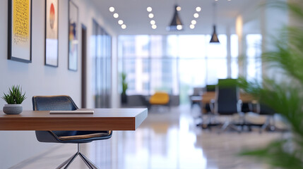 Modern Office Workspace Minimalist Design Wooden Desk Chair Plant room calm style clean light decor 