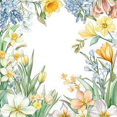 Obraz premium Beautiful spring flowers in various colors and forms creating a vibrant floral border for decoration