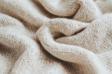 Close-up of soft, beige knitted fabric, showcasing texture and warmth.